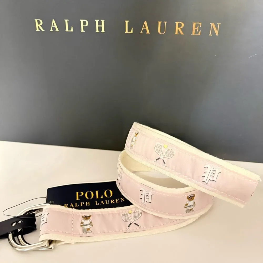 Polo Ralph Lauren Pink Tennis Bear Canvas Belt – Kids Size S – NWT